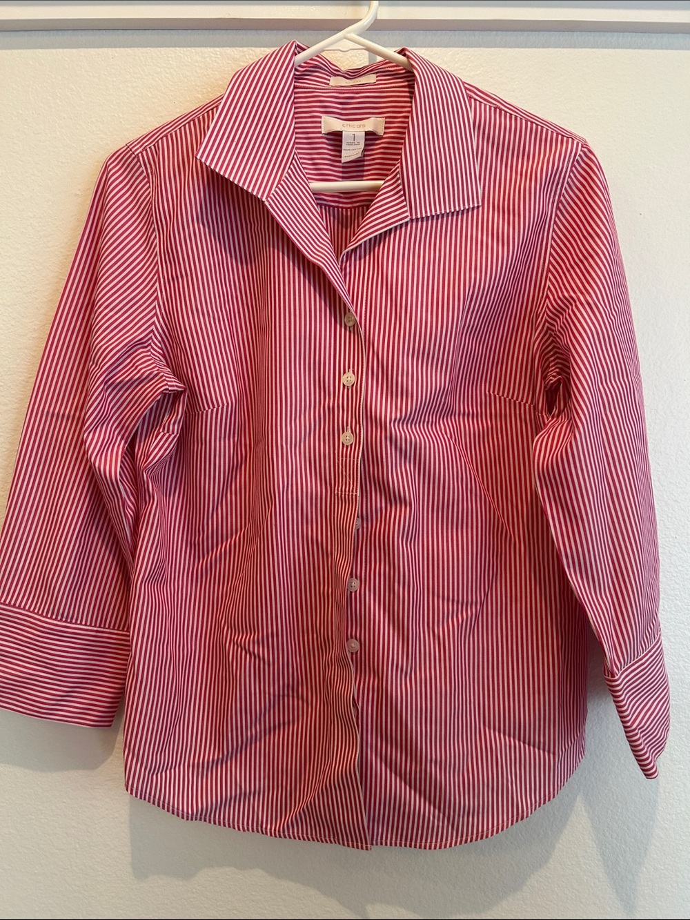 Chico's Pink & White Striped Button-Up Blouse